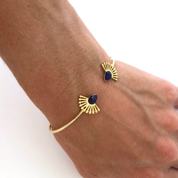 Fan Bangle with Navy Marbelized Stone - Picture 3 of 8